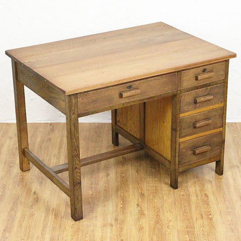 アンティーク 木製片袖机 引き出し付き ヴィンテージ 昭和レトロ 木製