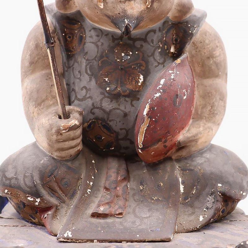 美品 年代物 陶器 恵比寿さま 縁起物 置物 オブジェ 美品 年代物 陶器