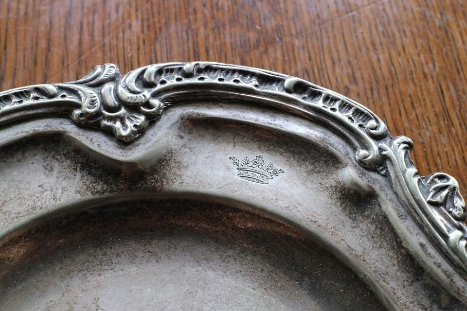 フランス製アンティーク足付シルバートレイ王冠マーク