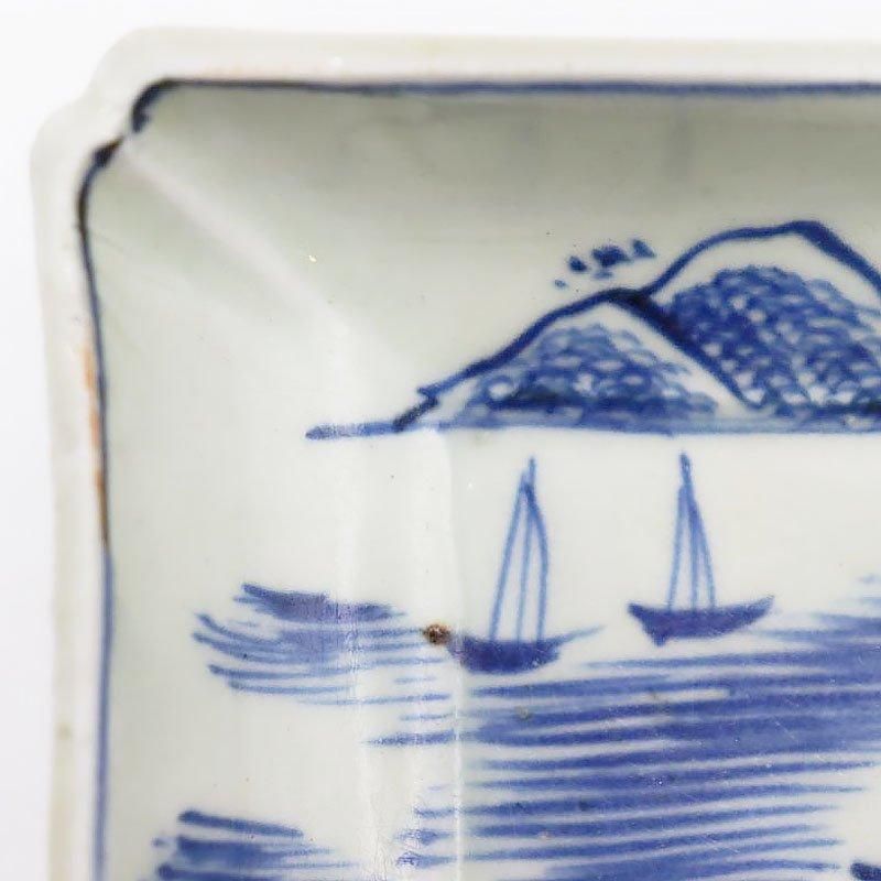 アンティーク手描き伊万里長皿 明治大正山水舟