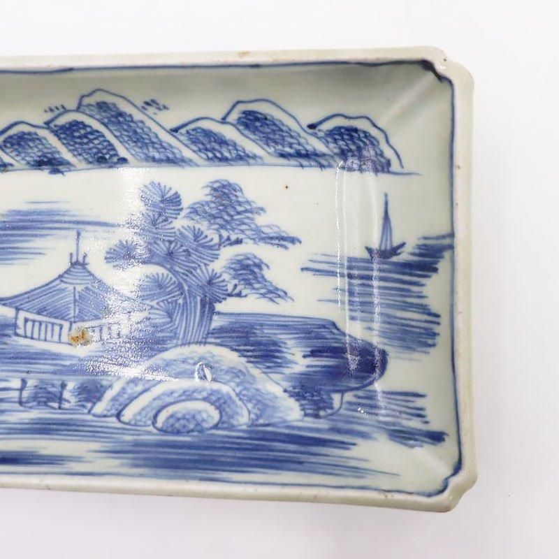 アンティーク手描き伊万里長皿 明治大正山水舟