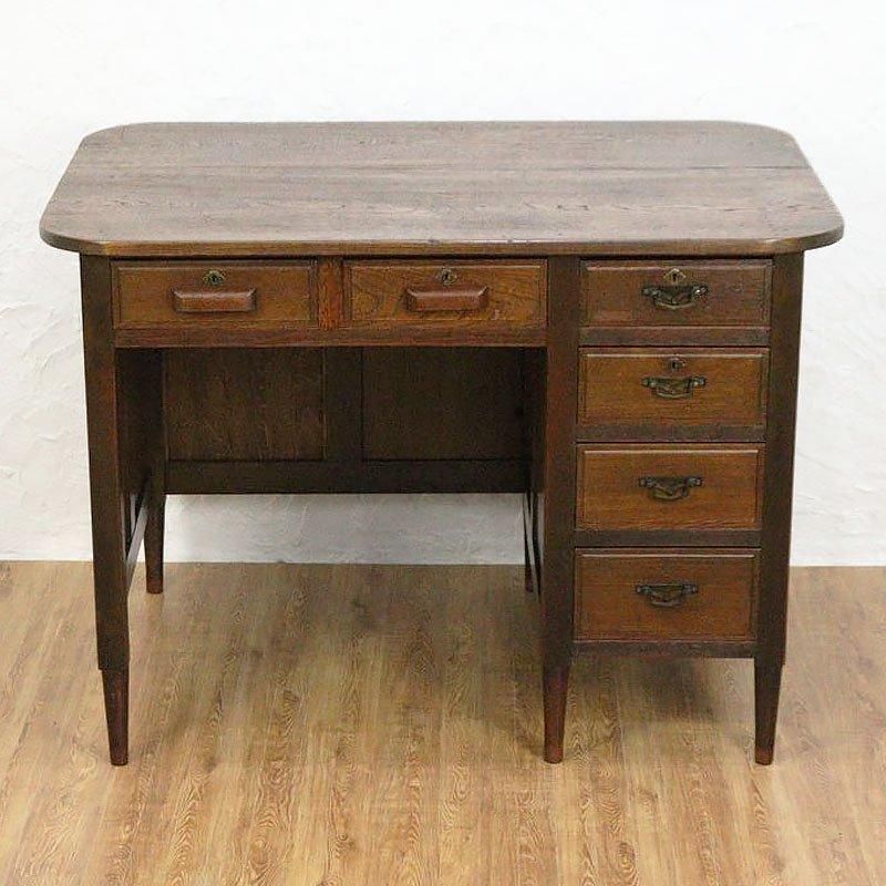 ヴィンテージ ケヤキ材 片袖机 大正昭和の木製デスク