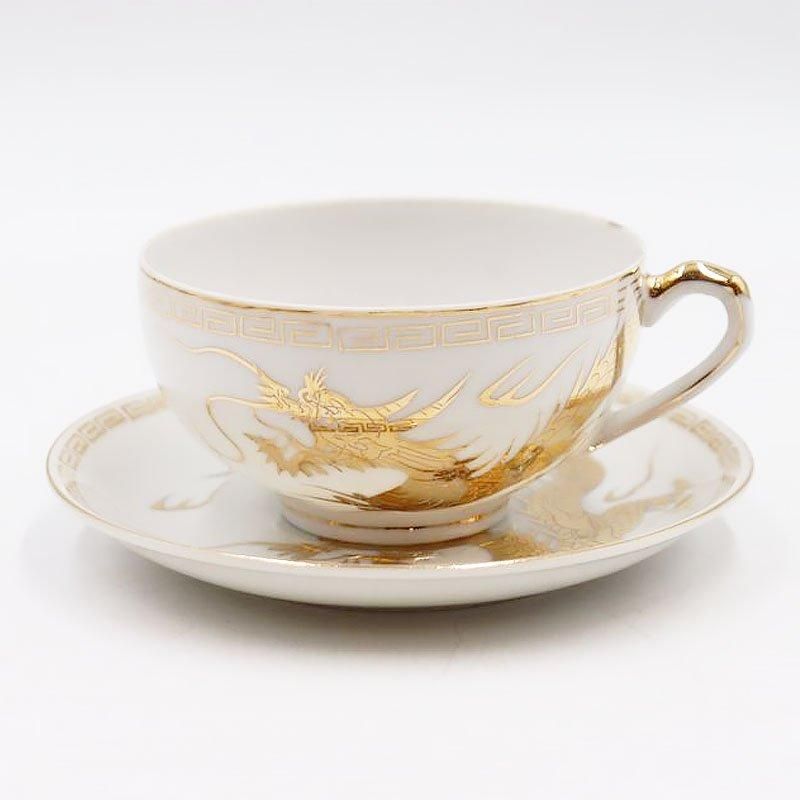 希少なアンティーク九谷焼カップ＆ソーサー舞妓龍紋