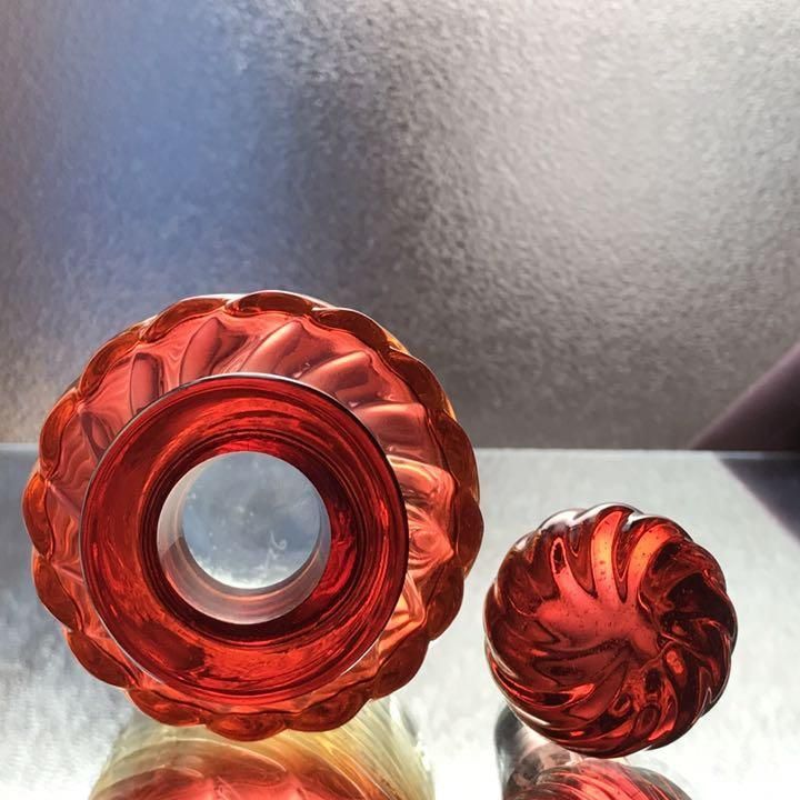 アンティーク美品 バカラバンブー香水瓶 赤黄グラデーション 大きい