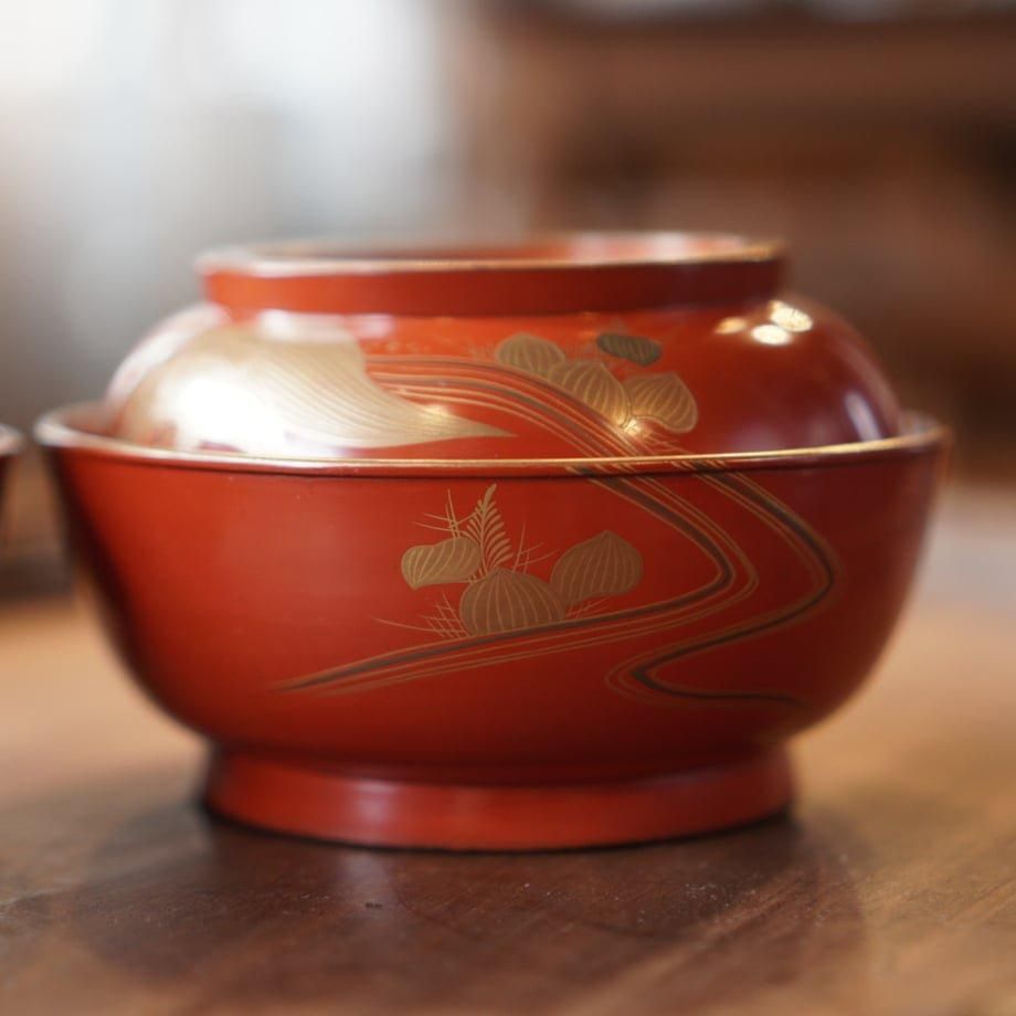 漆器輪島塗蒔絵木製朱蓋付椀お煮物椀吸物椀10客骨董品