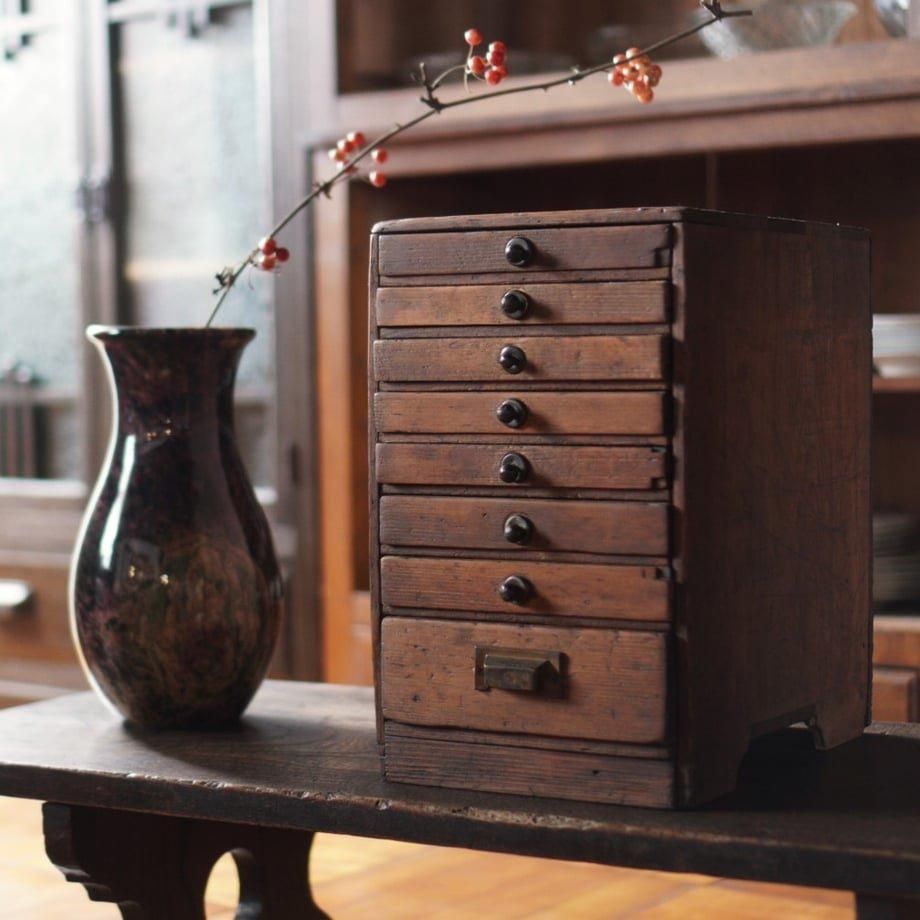 昭和アンティーク 8杯小引出し 収納棚 ヴィンテージ