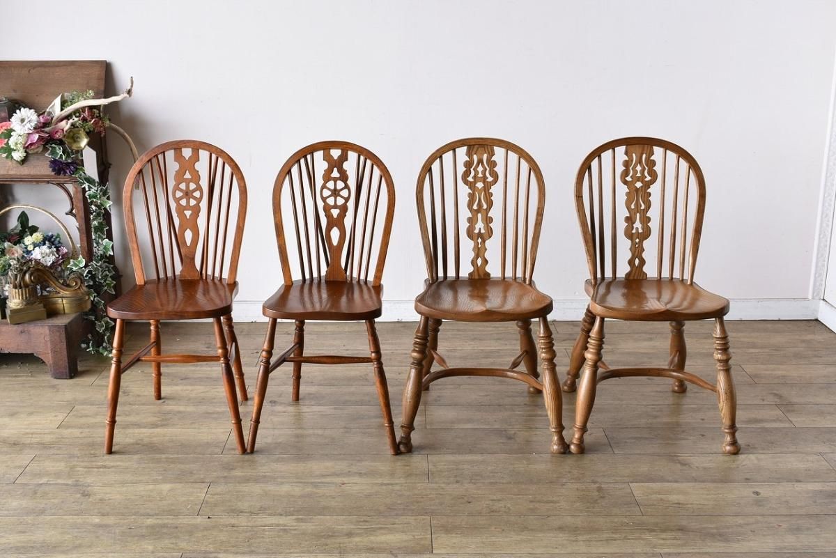 イギリス アンティーク 家具 ダイニングチェア 4脚セット 4608e