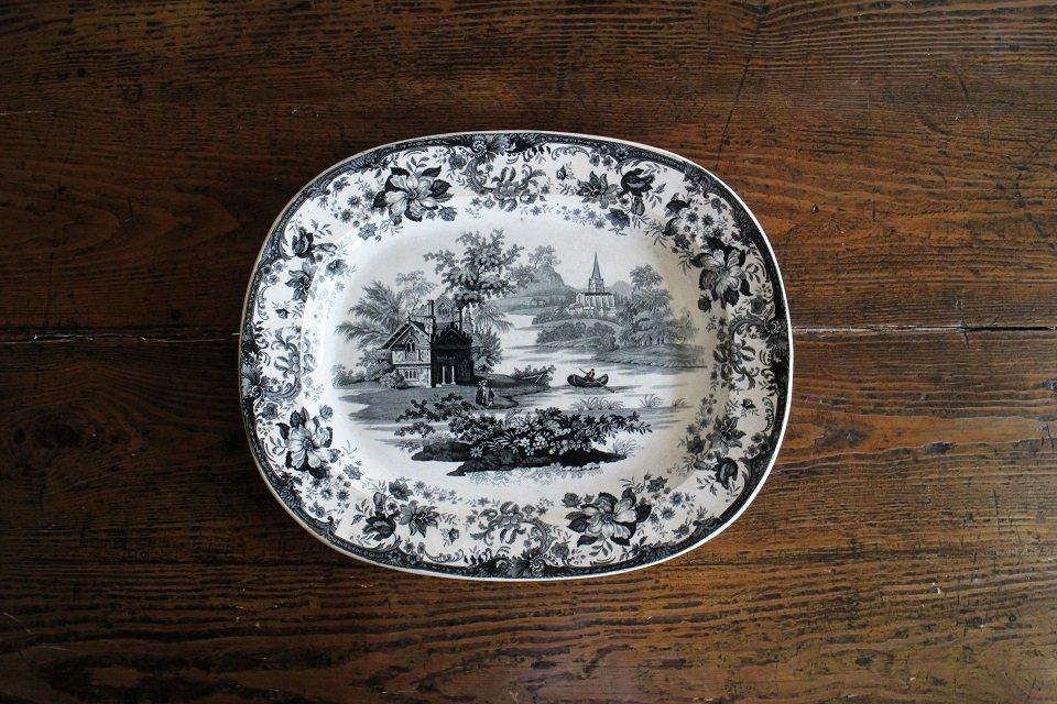 19世紀英国製アンティーク風景描きプレート