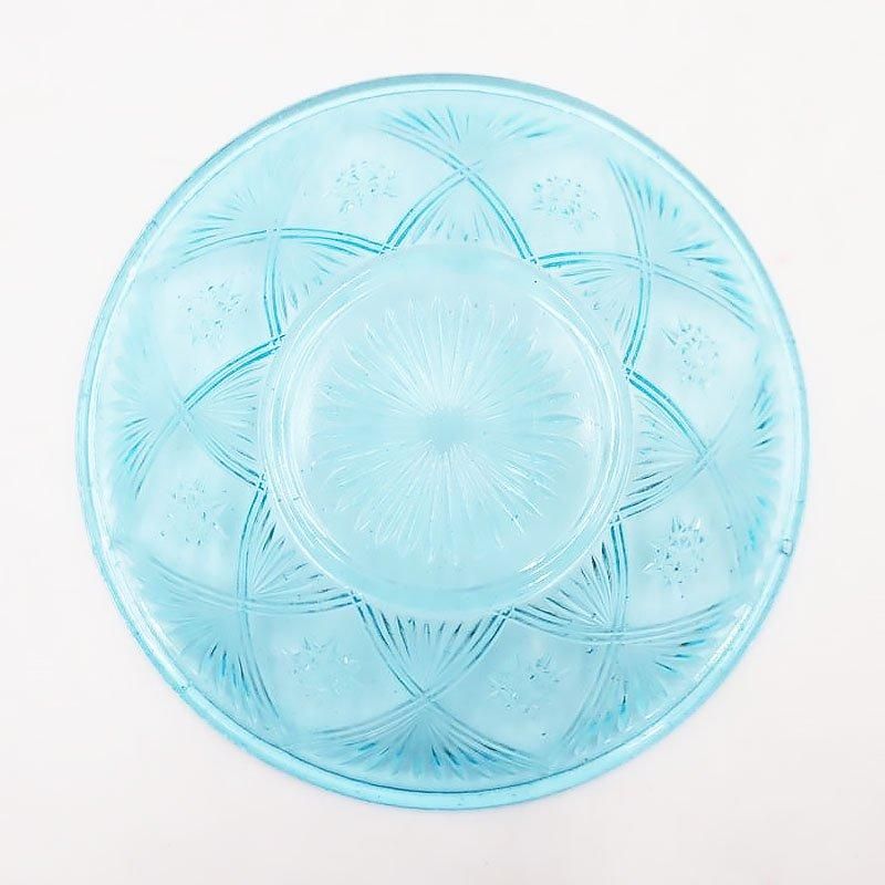 ヴィンテージ ブルー プレスガラス 小皿 デザート皿