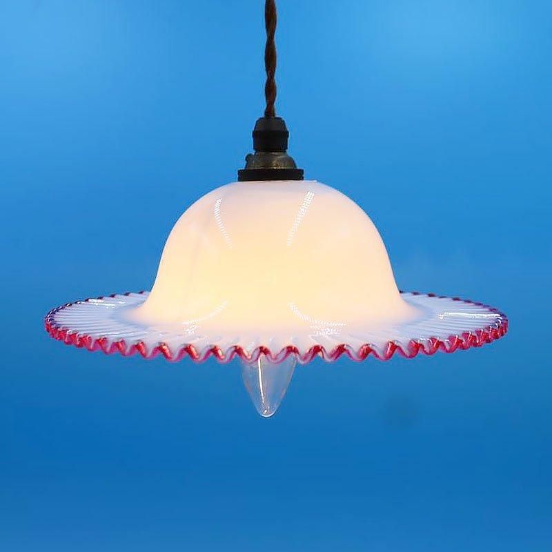 大正ロマンの電笠ランプシェード 繊細なピンクフリル