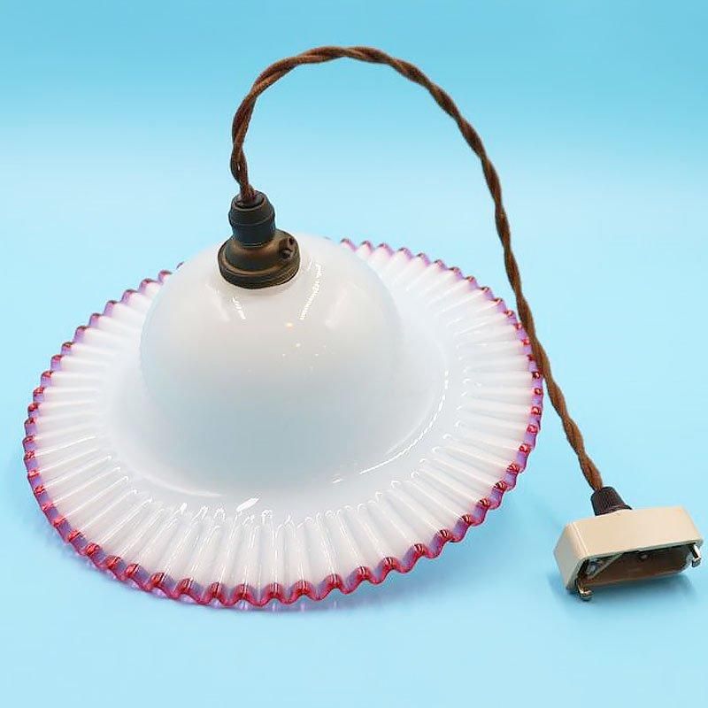 大正ロマン 切子縁赤電笠 和ガラス 灯り 照明 アンティーク 古道具