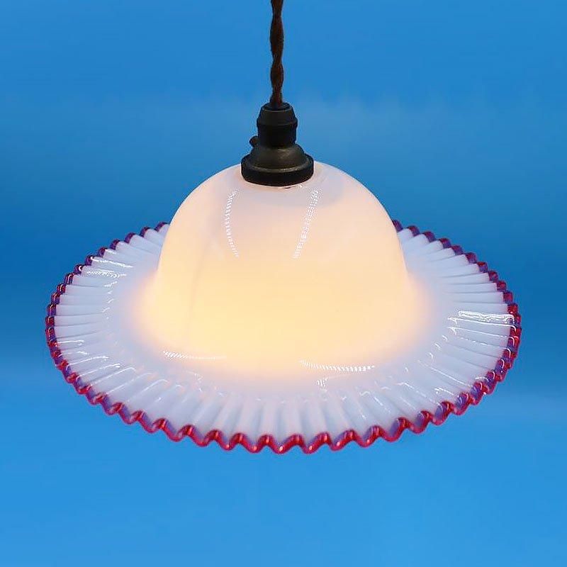 大正ロマンの電笠ランプシェード 繊細なピンクフリル