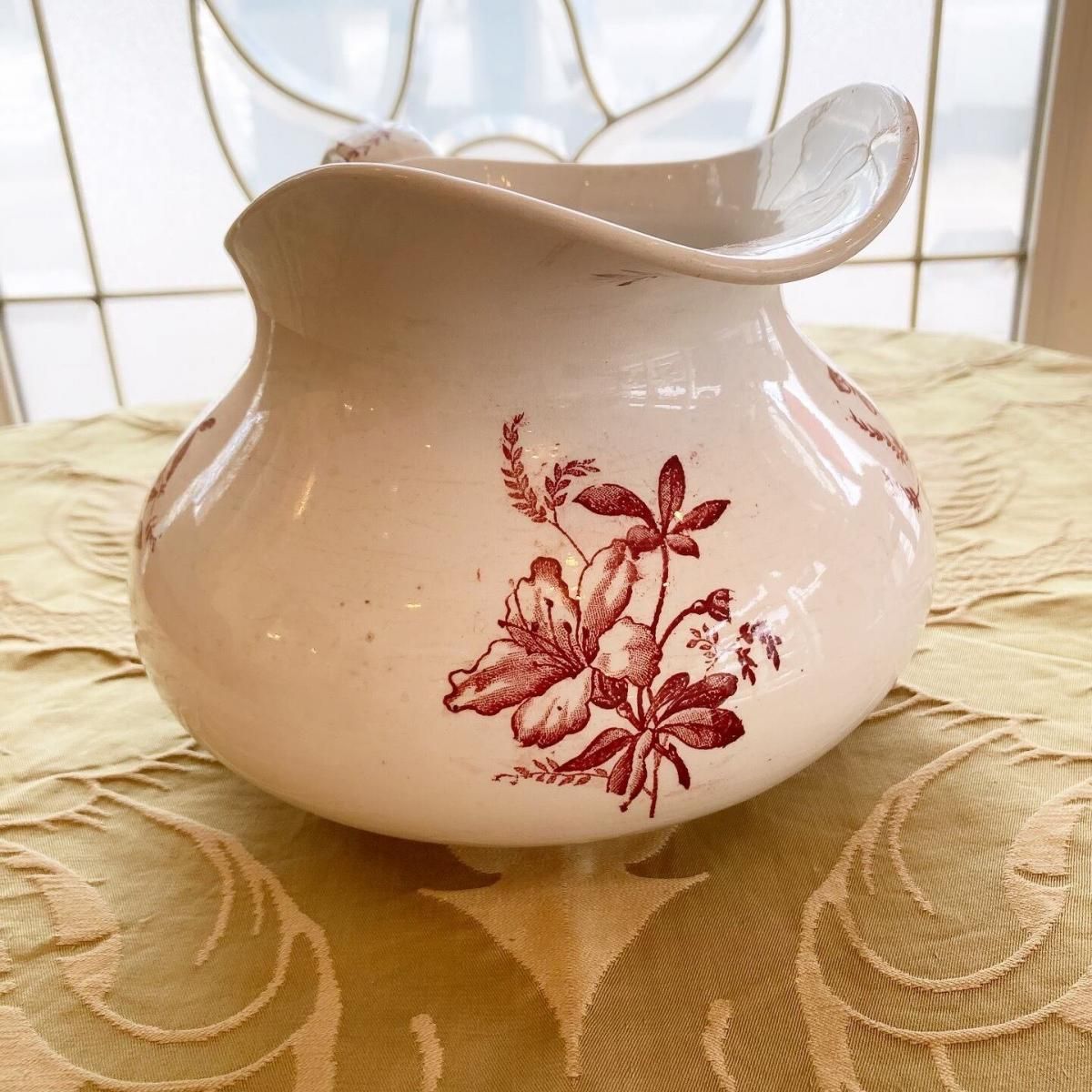 フランス アンティークピシェ 赤色 陶磁器 19世紀後半