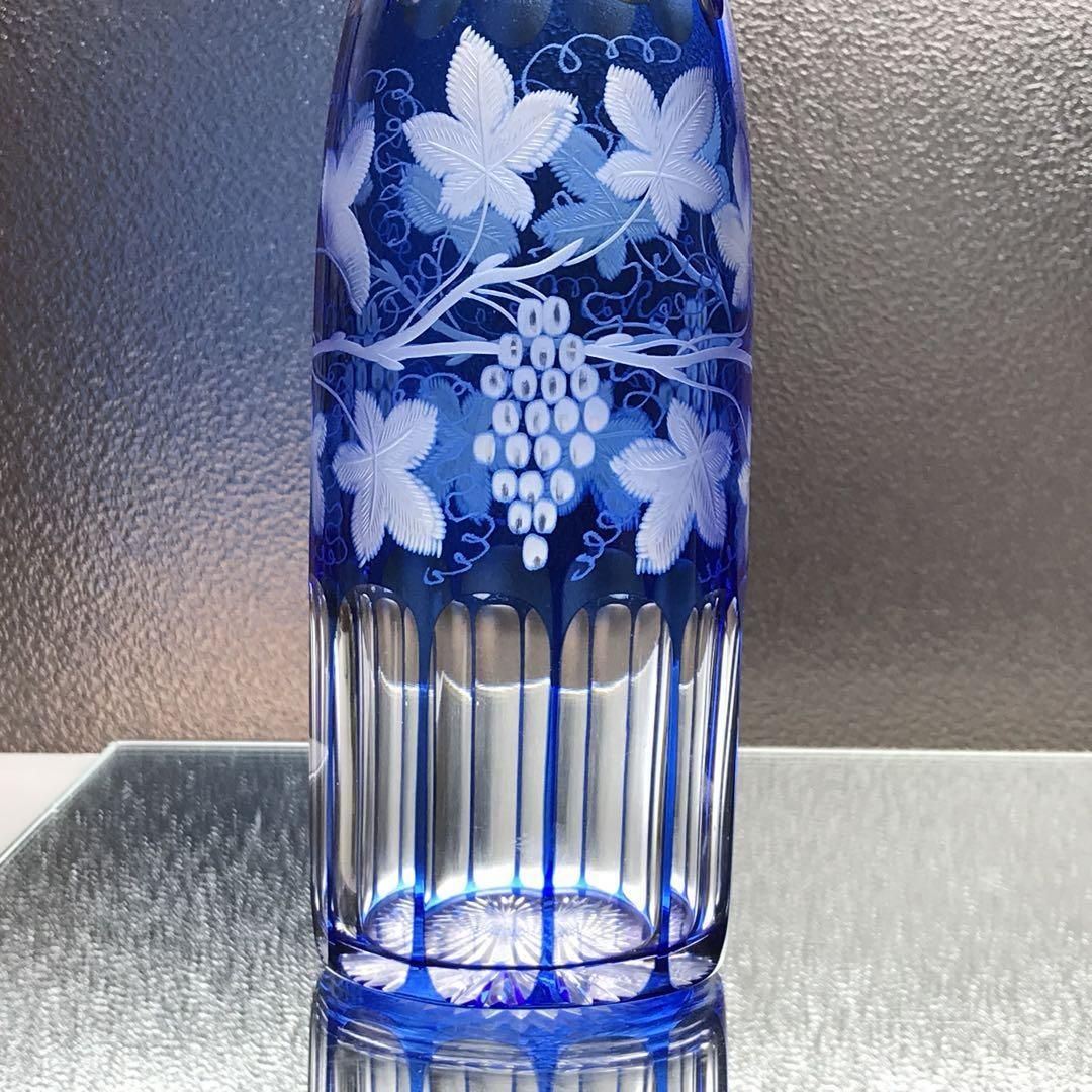 アンティークバカラ青色カラフェ葡萄文優雅な約100年前のフランス製品