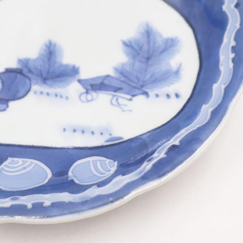 伊万里 海辺の舟 染付 中皿 5枚 [B31367] 伊万里 海辺の舟 染