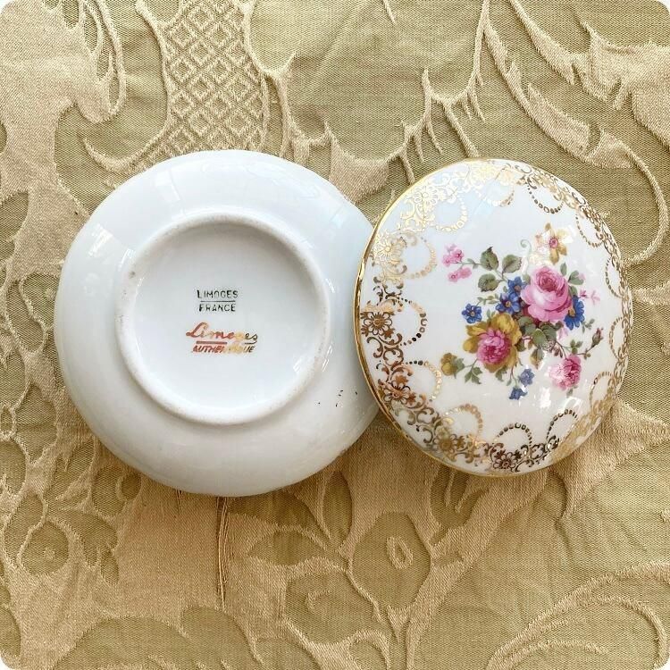 フランス製リモージュ花柄小物入れ