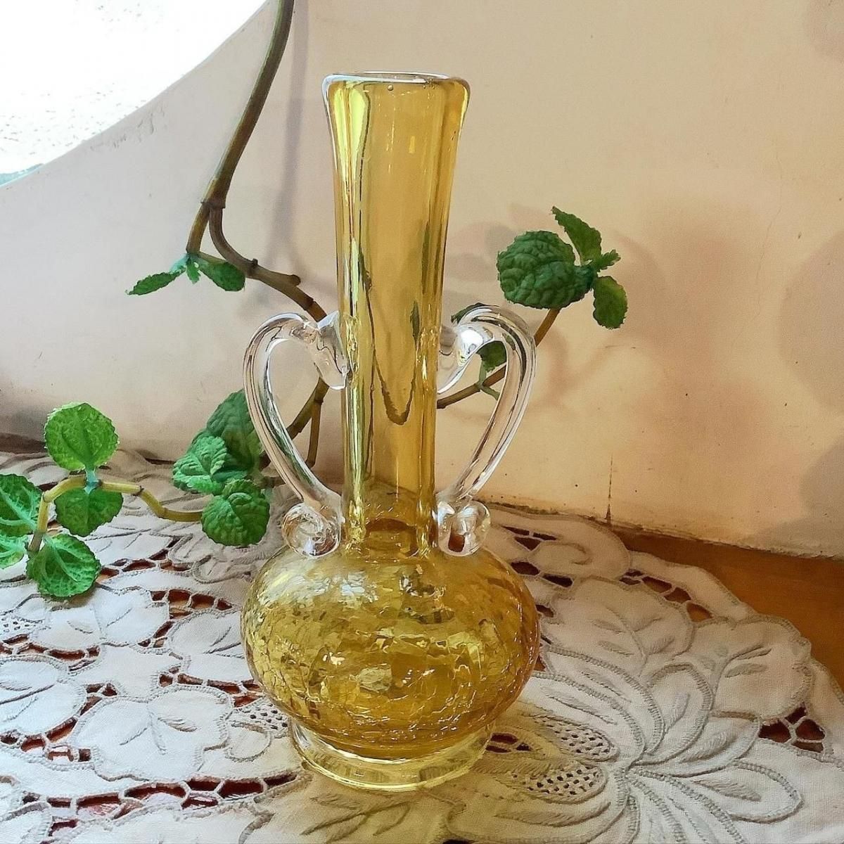 084C 大正 昭和 花瓶 吹きガラス フラワーベース アンティーク 高さ24