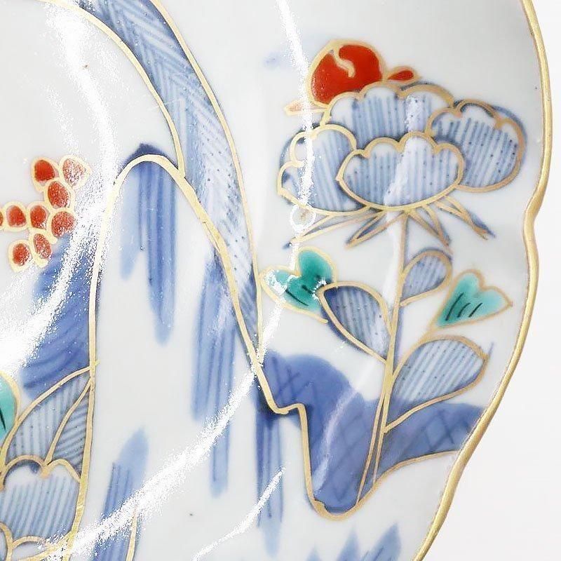 柳・牡丹」アンティーク手描き色絵中皿 明治大正時代