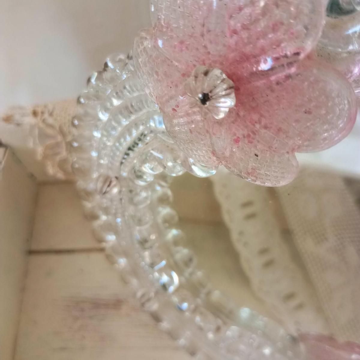 ヴィンテージピンクミラー、可愛い花柄、フランス製