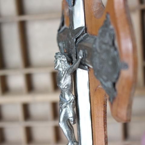 フランス製 十字架のオブジェ キリスト像 35 5センチ