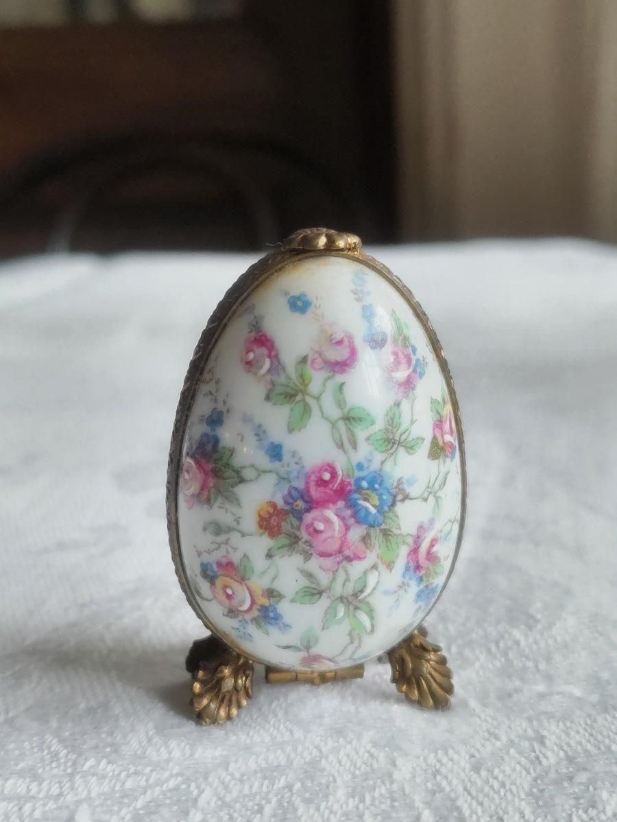 フランス製アンティーク陶器ピルケース 薔薇の絵 フランス リモージュ