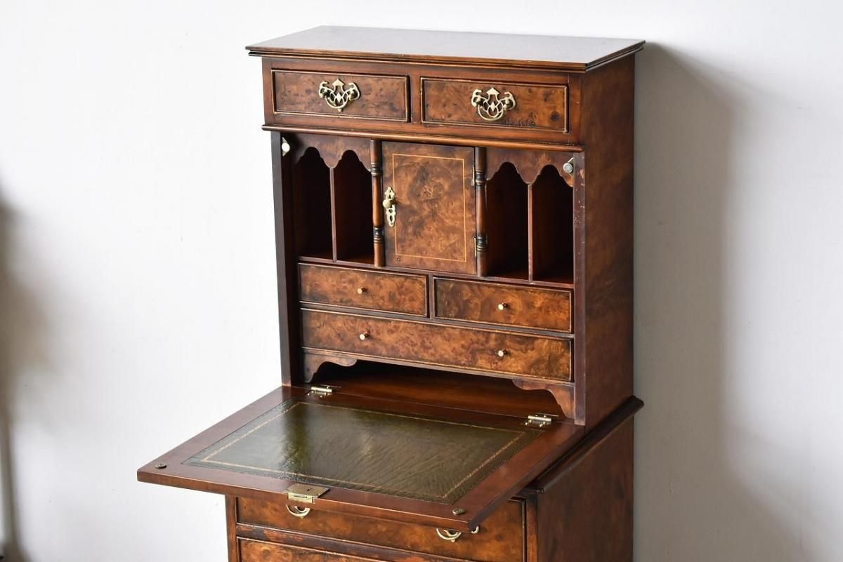 英国 アンティーク家具 ライティングビューロー オーク 1920年代 真鍮