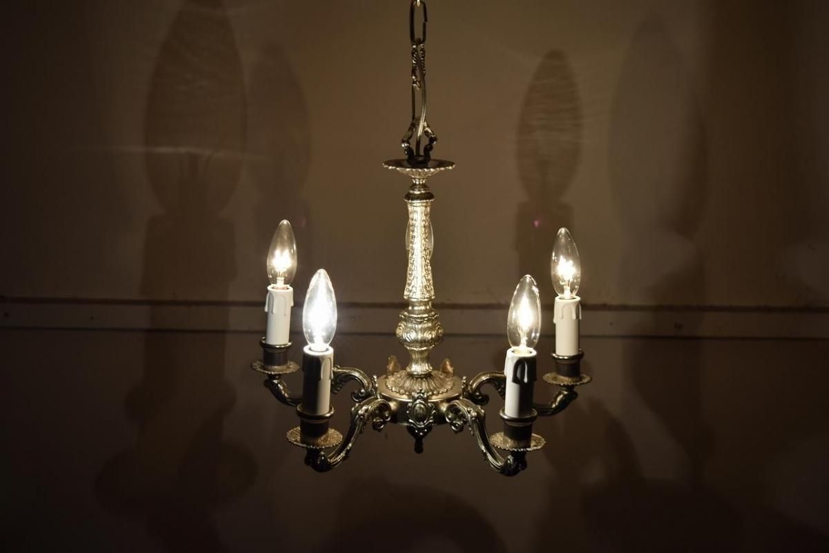 フランス製 1930年代 銀色アンティーク5灯シャンデリア