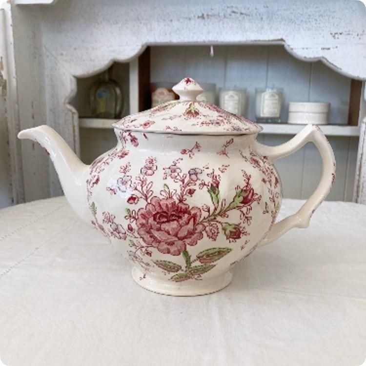 フランス1930s 陶磁器 ティーポット 華やかな絵柄