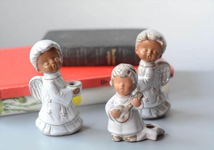 ドイツ製 かわいい陶器の天使 3体セット インテリアオブジェ