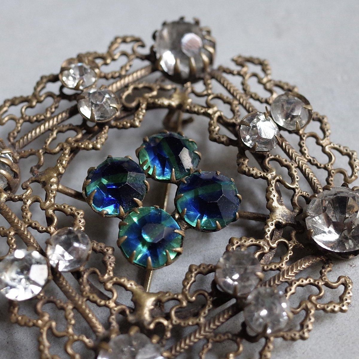 ウランガラス メタル ブローチ（1930's Uranium Glass Metal Brooch