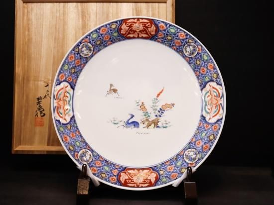 十四代柿右衛門 桔梗紋皿 有田焼 14代酒井田柿右衛門 (濁手紅葉文額皿