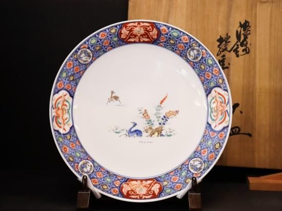 有田焼柿右衛門菊花染付絵皿木箱付