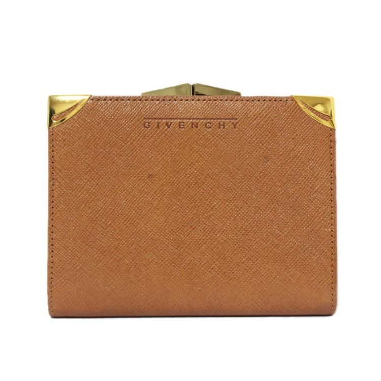 型押しレザーがま口二つ折り財布 キャメル ヴィンテージ|ジバンシー