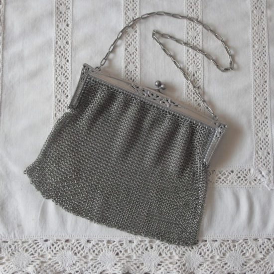 フランスアンティーク | ヤドリギ シルバー メッシュバッグ イブニング