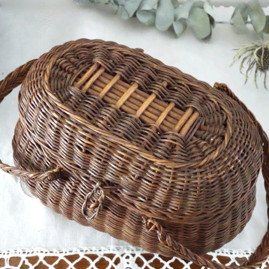 アンティークバスケット | フランス 19世紀 ブラックパニエ 蓋付き 籐