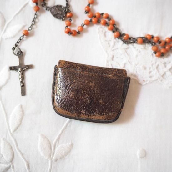 アンティーク ロザリオ | フランス ドール用ロザリオとレザーケースの