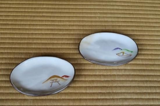 藤原陶臣 備前焼 葉皿5客 共箱 食器 菓子皿 菓子器 取り皿 銘々皿 緋襷