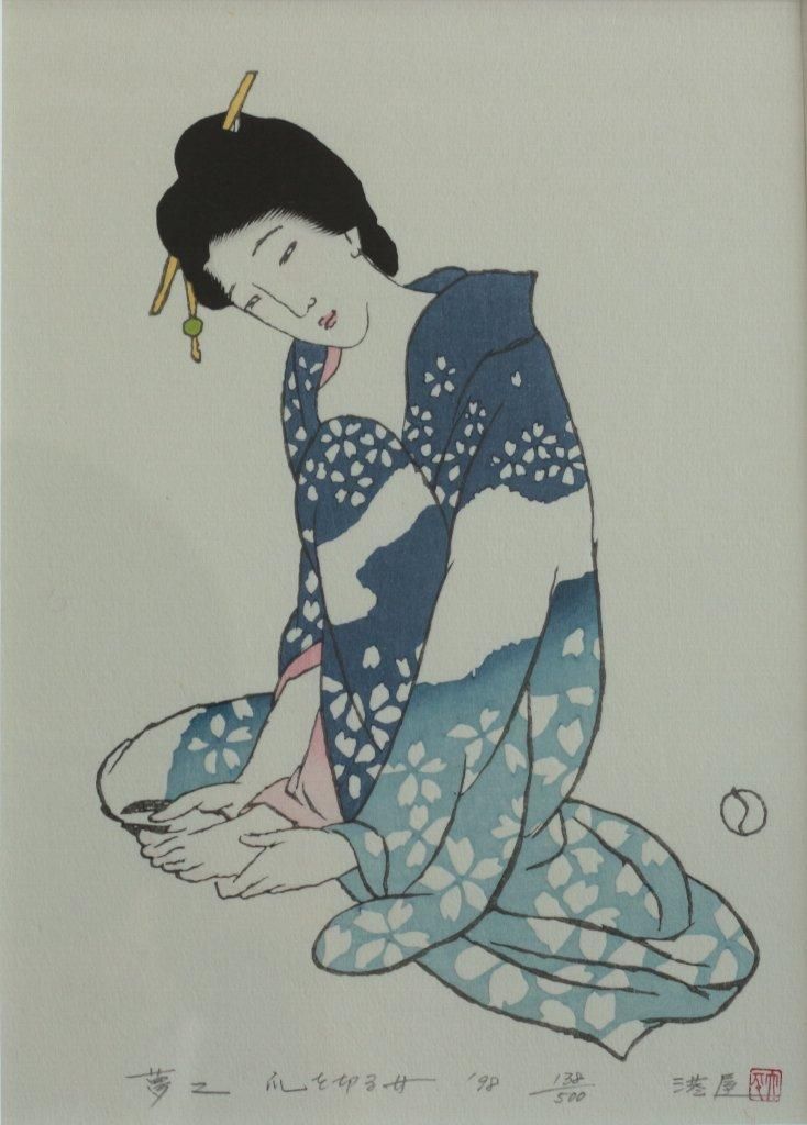竹久夢二 木版画 版元港屋 452/500 木版画「港屋絵草子店」