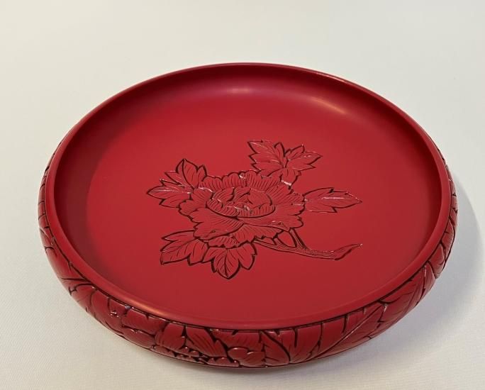 村上木彫堆朱 菓子器 大 牡丹唐草