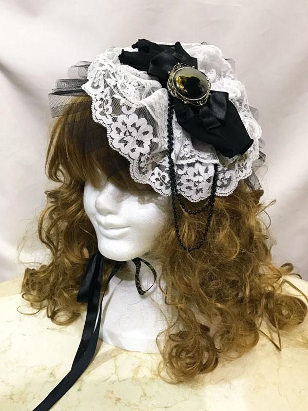◇受注商品◇ゴシック調アンティークブローチ付きヘッドドレス：黒