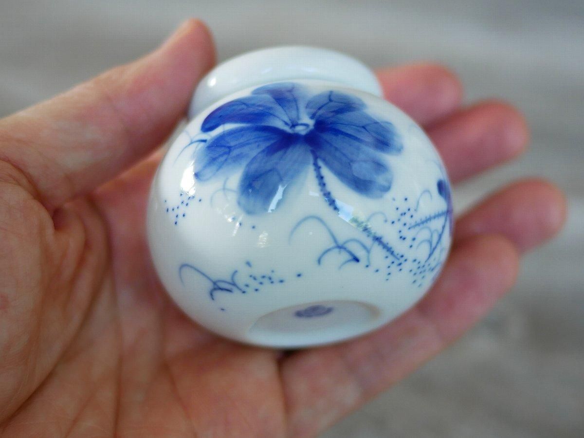 三希 青花 荷花(蓮) 小茶筒 - 桃花源(中国茶・茶器・インテリア雑貨)