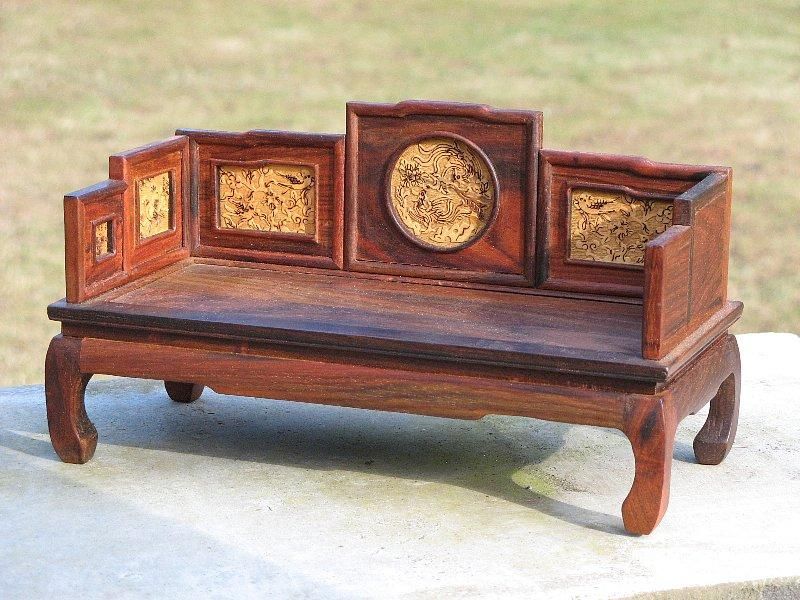 ミニチュア中国家具 酸枝 嵌黄楊 七屏羅漢床 - 桃花源(中国茶・茶器