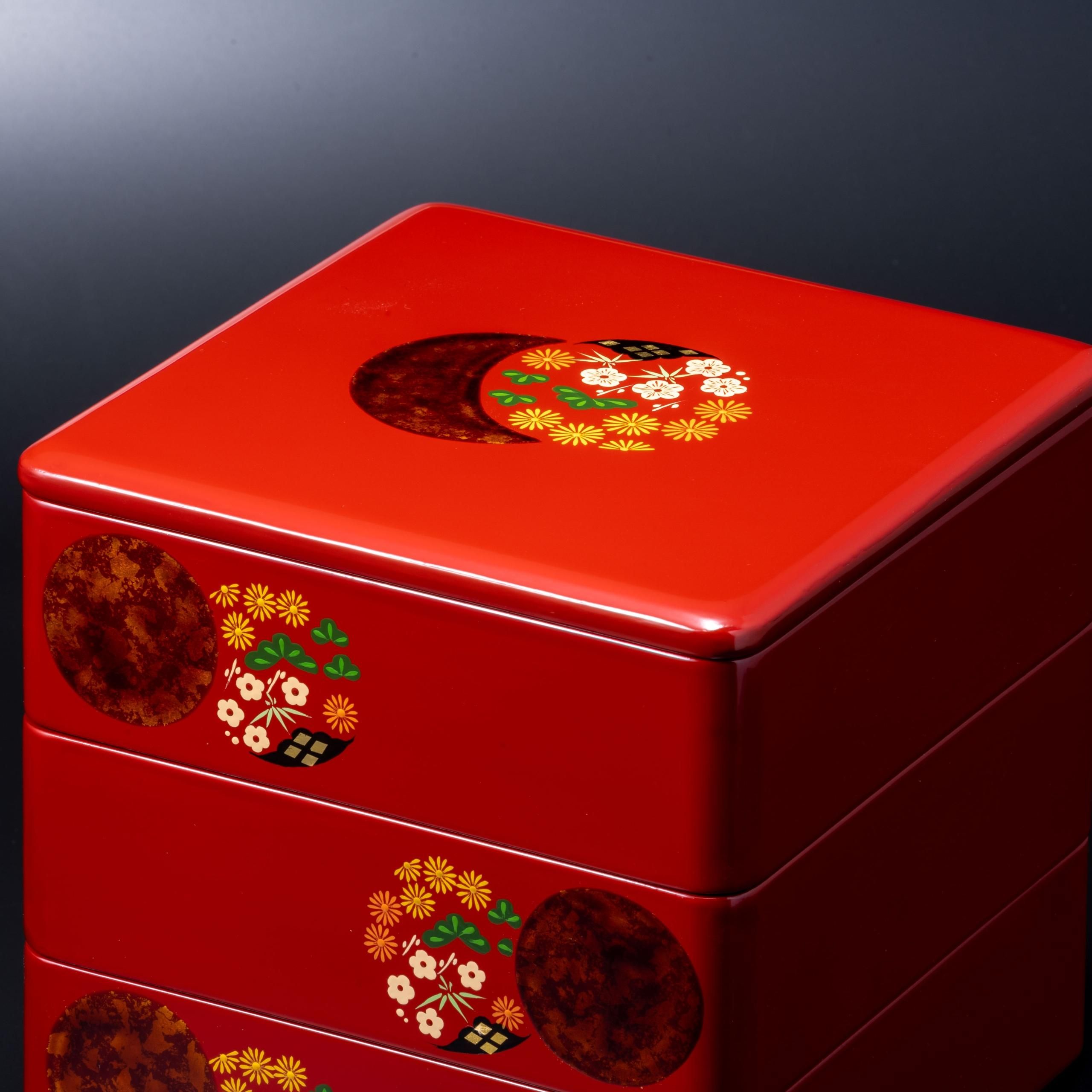 丸三漆器秀ひら塗り重箱3段松