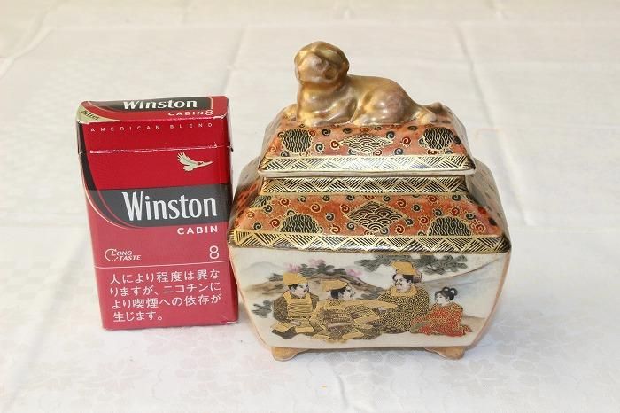 A-1290薩摩焼金彩秋草武家文獅子香炉 薩摩焼窯印 - 石川県金沢の骨董品