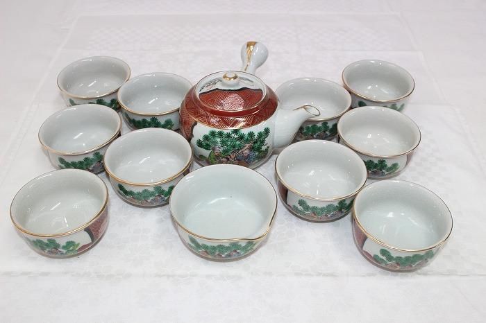 B-759九谷焼庄三手転写唐人文番茶器揃え碗10客組 九谷陶香窯謹製