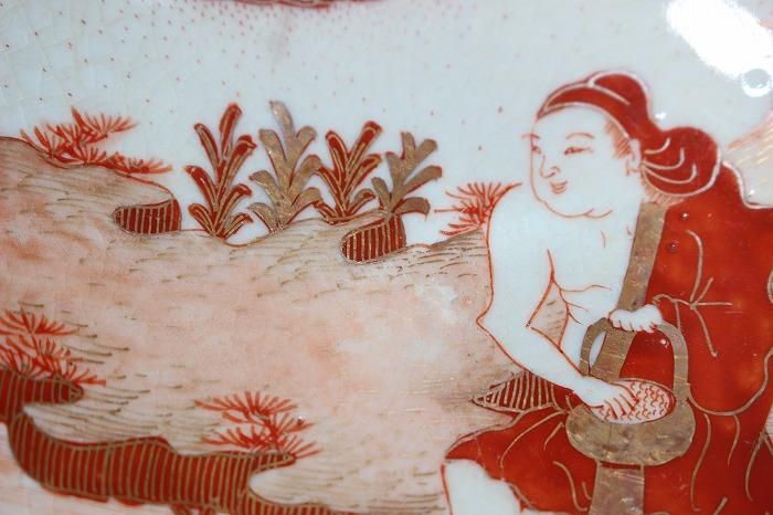 江戸 加賀国九谷造 赤絵灯籠型瓶 人物紋 高さ約35cm 送料込み250723