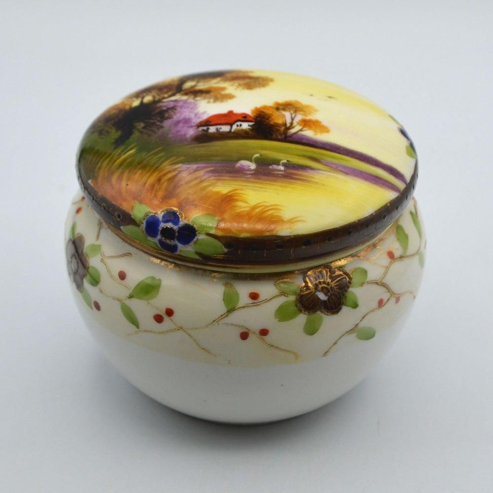 オールドノリタケ 金盛上砂漠風景 トリンケットボックス 蓋物 小物入