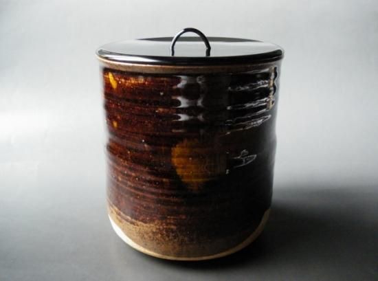 瀬戸 一重口水指 (共箱)加藤光右衛門塗蓋 海田宗恵 - 茶道具販売 栗林園