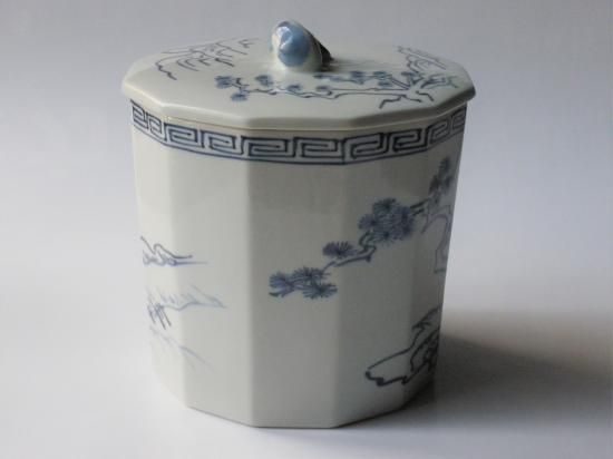 古染付写 十二角水指 (共箱)三代 紫翠窯 西村徳泉 - 茶道具販売 栗林園