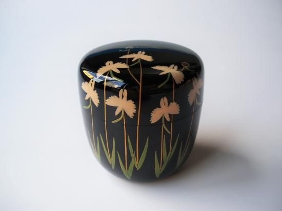 R508 棗 『純一作』『溜塗』『笹蒔絵』『中棗』 共箱 茶道具